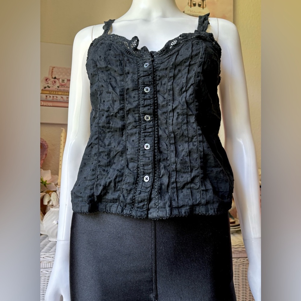 Abercrombie & Fitch Crop Top Bustier Button Front Laced Cotton in Black Size S